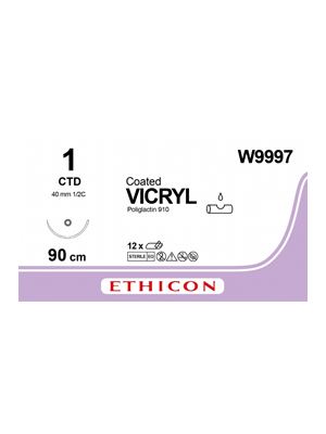 Coated VICRYL® Suture, Violet 1 90cm CTD 40mm - Box/12