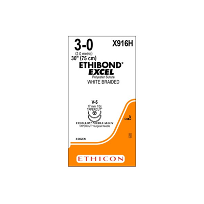 ETHIBOND* EXCEL Double-Armed Suture White 3-0 75cm V-5  - Box/36