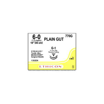 Plain Gut Absorbable Suture 45cm 6-0 G-1 11mm - Box/12