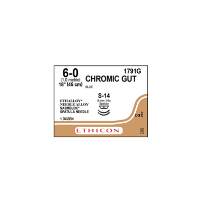 CHROMIC GUT Sutures Blue 45cm 6-0 S-14 8mm - Box/12