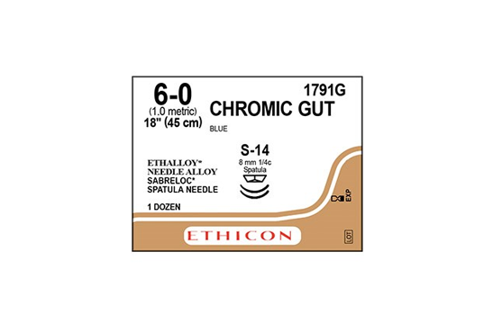 CHROMIC GUT Sutures Blue 45cm 6-0 S-14 8mm - Box/12
