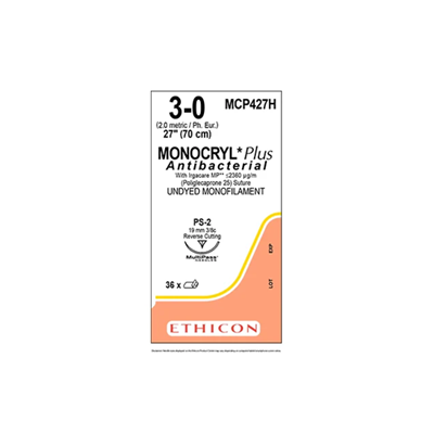 MONOCRYL® Plus Antibacterial Suture Absorbable Undyed 3-0 70cm - Box/36