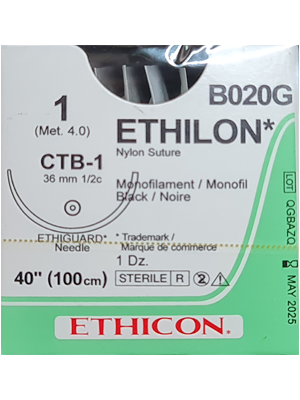 ETHILONĀ® Nylon Sutures Black 100cm 1 CTB-1 36mm - Box/12