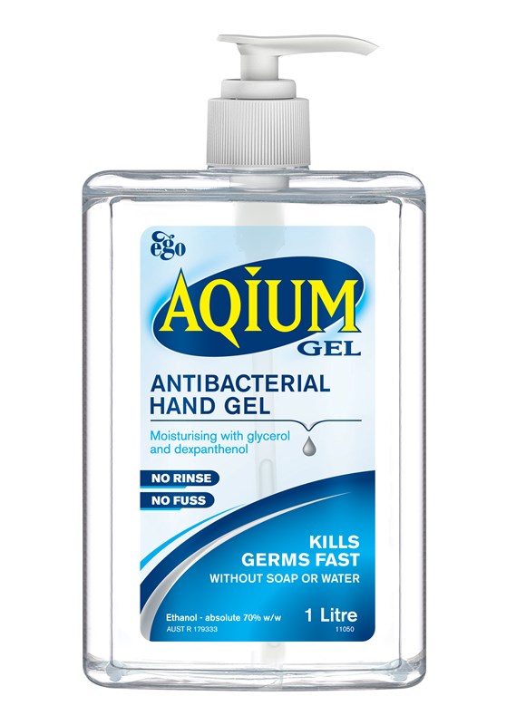 Aqium Antibacterial Hand Sanitiser, Bottle with Pump 1L