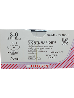 VICRYL RAPIDE® Absorbable Sutures Undyed 3-0 70cm PS-1 24mm - Box/36