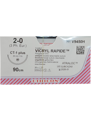 VICRYL RAPIDEĀ® Absorbable Sutures Undyed 2-0 90cm CT-1 36mm - Box/36