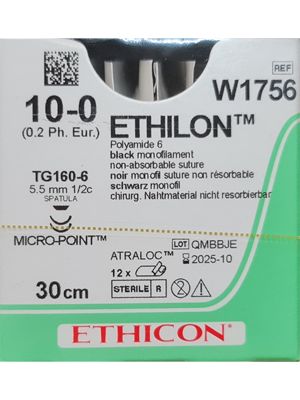 ETHILON™ Nylon Sutures Black 30cm 10-0 TG160-6 5.5mm – Box/12