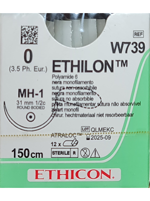ETHILON™ Nylon Sutures Black 150cm 0 MH-1 31mm – Box/12