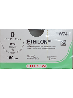 ETHILON® Nylon Sutures Black 150cm 0 CTX 48mm - Box/12