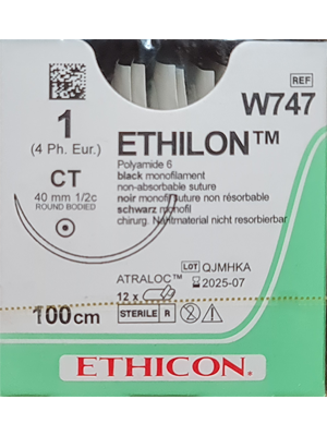 ETHILON™ Nylon Sutures Black 100cm 1 CT 40mm – Box/12