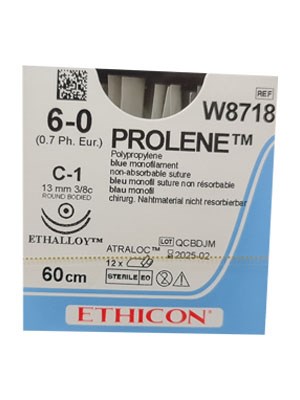 Prolene Polypropylene Sutures 6-0 60cm C-1 Blue - Box/12