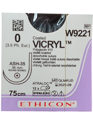 Coated VICRYL® Sutures Violet 75cm 0 ASH-35 36mm - Box/12