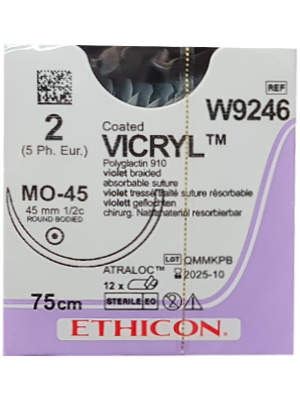 VICRYL® Absorbable Sutures Violet 2 75cm M0-45 45mm - Box/12