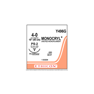 MONOCRYL® Absorbable Sutures Undyed 4-0 45cm PS-2 19mm - Box/12