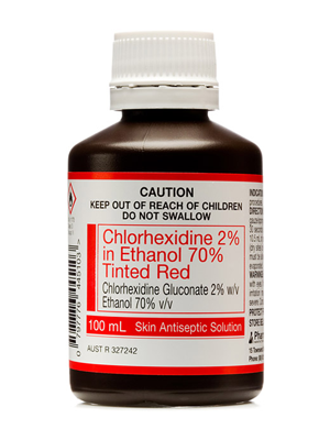 Chlorhexidine 2% in Ethanol 70% Tinted Red Topical Solution Bottle 100ml