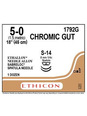 Surgical Gut Suture (Chromic) 45cm 5-0 S-14 8mm - Box/12
