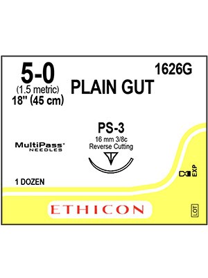 PLAIN GUT Sutures Yellowish Tan 45cm 5-0 PS-3 16mm - Box/12