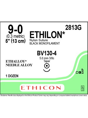 ETHILON* Nylon Sutures Black 13cm 9-0 BV130-4 5mm – Box/12
