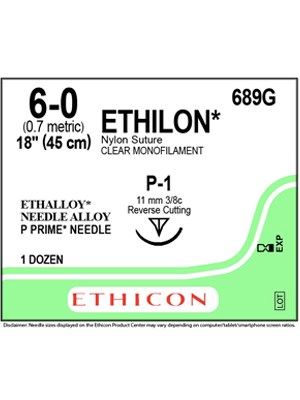 ETHILON* Nylon Clear 45cm 6-0 P-1 11mm – Box/12