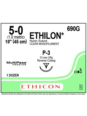 ETHILON* Nylon Sutures Clear 45cm 5-0 P-3 13mm – Box/12