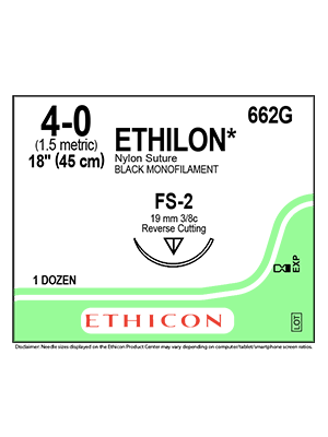 ETHILON* Nylon Sutures Black 45cm 4-0 FS-2 19mm - Box/12
