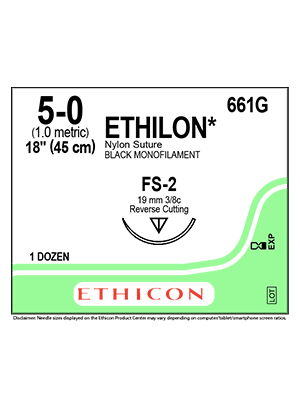 ETHILON Nylon Sutures Black 45cm 5-0 FS-2 19mm