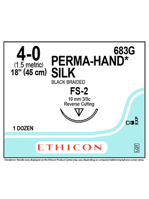 PERMAHAND* Silk Sutures Black 45cm 4-0 FS-2 - Box/12