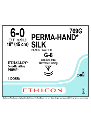 PERMA-HAND* Silk Sutures Black 45cm 6-0 G-6 8.0mm - Box/12
