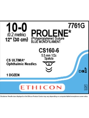 PROLENE* Polypropylene  Sutures Blue 30cm 10-0 CS160-6 - Box/12