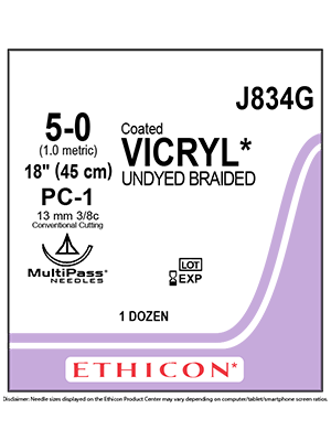 Coated VICRYL® Absorbable Sutures Undyed 5-0 45cm PC-1 13mm - Box/12