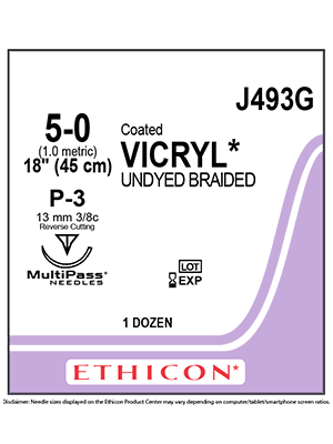 Coated VICRYL® Absorbable Sutures Undyed 5-0 45cm P-3 13mm - Box/12