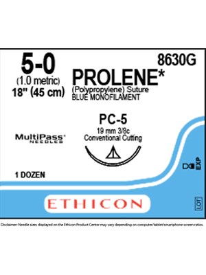 PROLENE* Polypropylene Sutures Blue 45cm 5-0 PC-5 19mm - Box/12