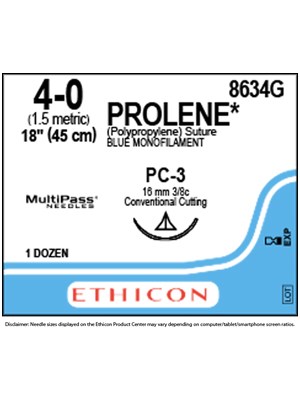 PROLENE* Polypropylene Sutures Blue 45cm 4-0 PC-3 16mm - Box/12