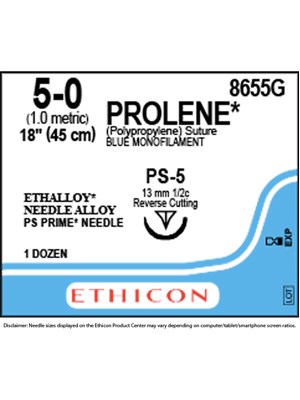 PROLENE* Polypropylene Sutures Blue 45cm 5-0 PS-5 13mm - Box/12