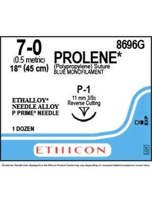 PROLENE* Polypropylene Sutures Blue 45cm 7-0 P-1 11mm - Box/12