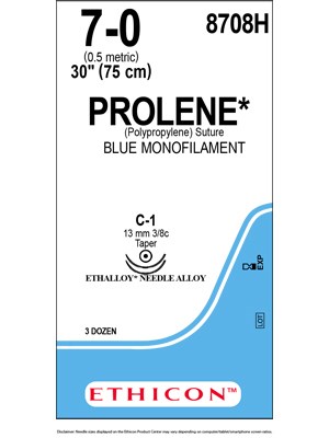 PROLENE* Polypropylene Sutures Blue 70cm 7-0 C-1 13mm - Box/36