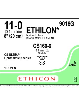 ETHILON* Nylon Sutures Black 20cm 11-0 CS160-6 5.5mm – Box/12