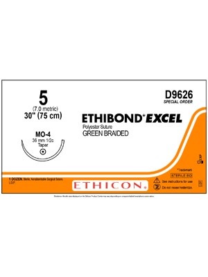 ETHIBOND* EXCEL Suture Green 5 75cm MO-4 36mm - Box/36