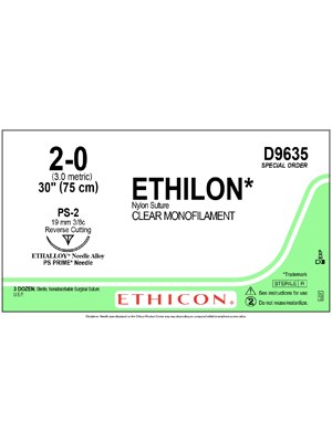 ETHILON* Nylon Sutures Clear 75cm 2-0 PS-2 19mm – Box/36
