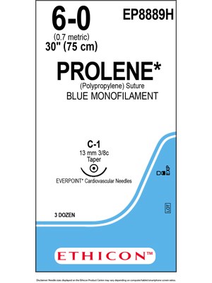 PROLENE* Poly Sutures Blue 75cm 6-0 C-1 13mm - Box/36