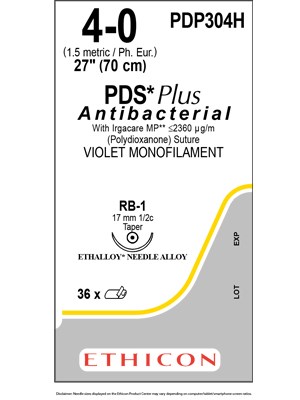 PDS® Plus Antibacterial Suture Violet 4-0 70cm RB-1 17mm - Box/36