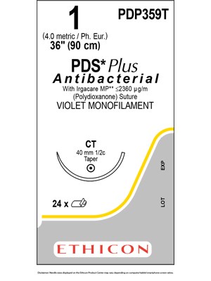 PDS® Plus Antibacterial Suture Violet 1 90cm CT 40mm - Box/24