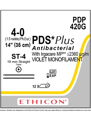 PDS® Plus Antibacterial Suture Violet 4-0 35cm ST-4 19mm - Box/12