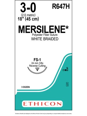 MERSILENE* Poly Sutures White 45cm 3-0 FS-1 24mm - Box/36