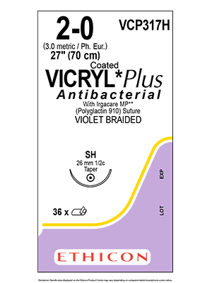 Coated VICRYL* Plus Antibacterial Sutures Absorbable Violet 2-0 70cm - Box/36