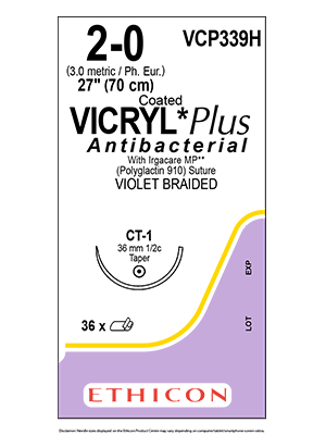 Coated VICRYL Plus Absorbable Suture Violet 70cm 2-0 - Box/36