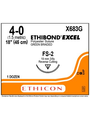 ETHIBOND* EXCEL Suture Green 4-0 45cm FS-2 17mm - Box/12