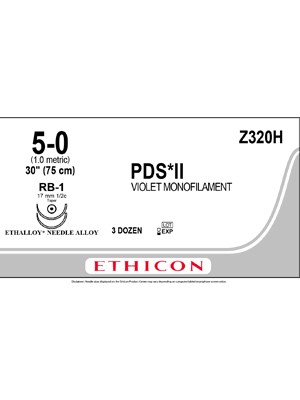 PDS II Sutures Absorbable Violet 5-0 75cm - Box/36