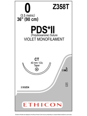 PDS® II Polydioxanone Suture Violet, 0 90cm CT 40mm - Box/24