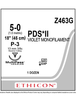 PDS II Sutures Absorbable Violet 5-0 45cm - Box/12
